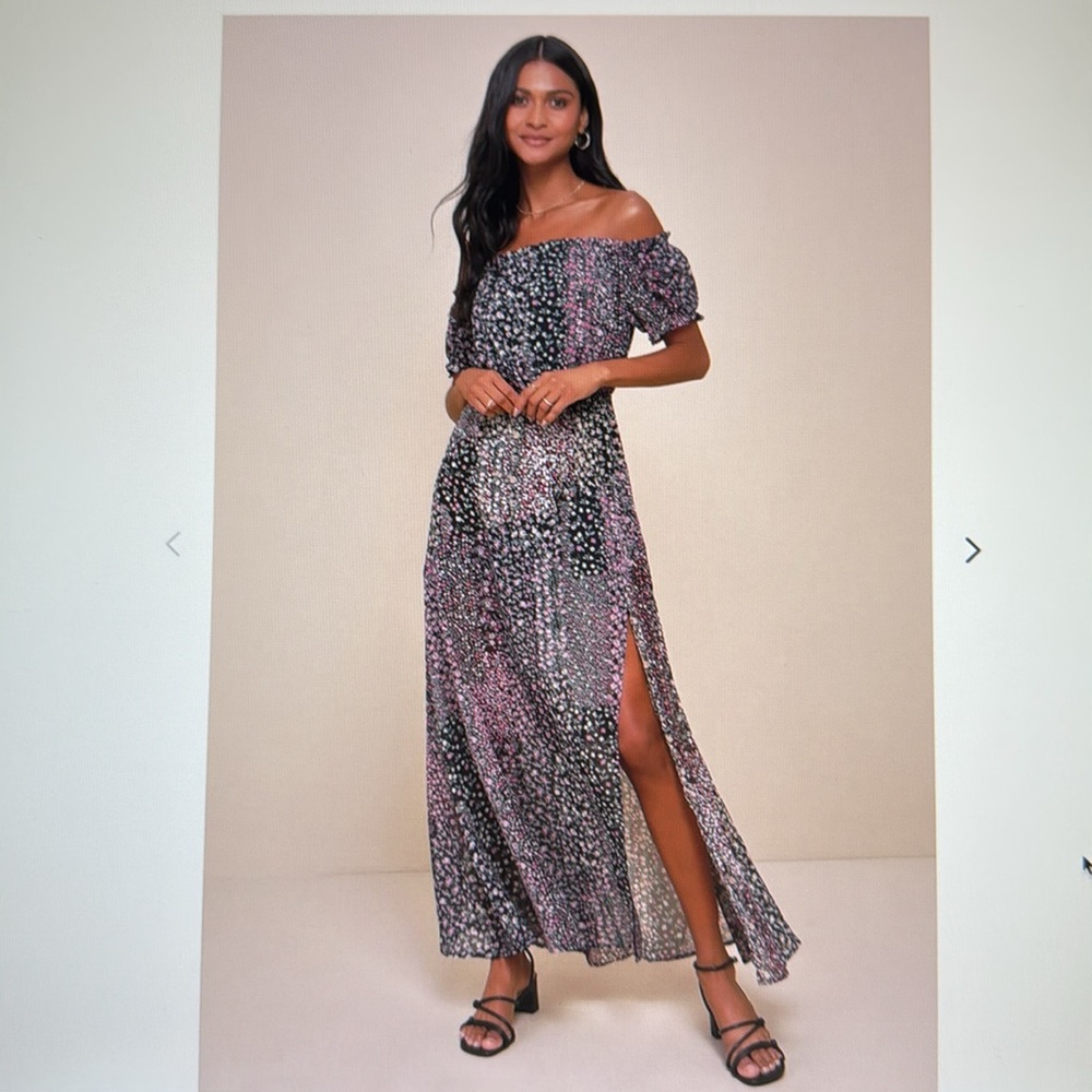 neva navy blue floral print off-the-shoulder maxi dress